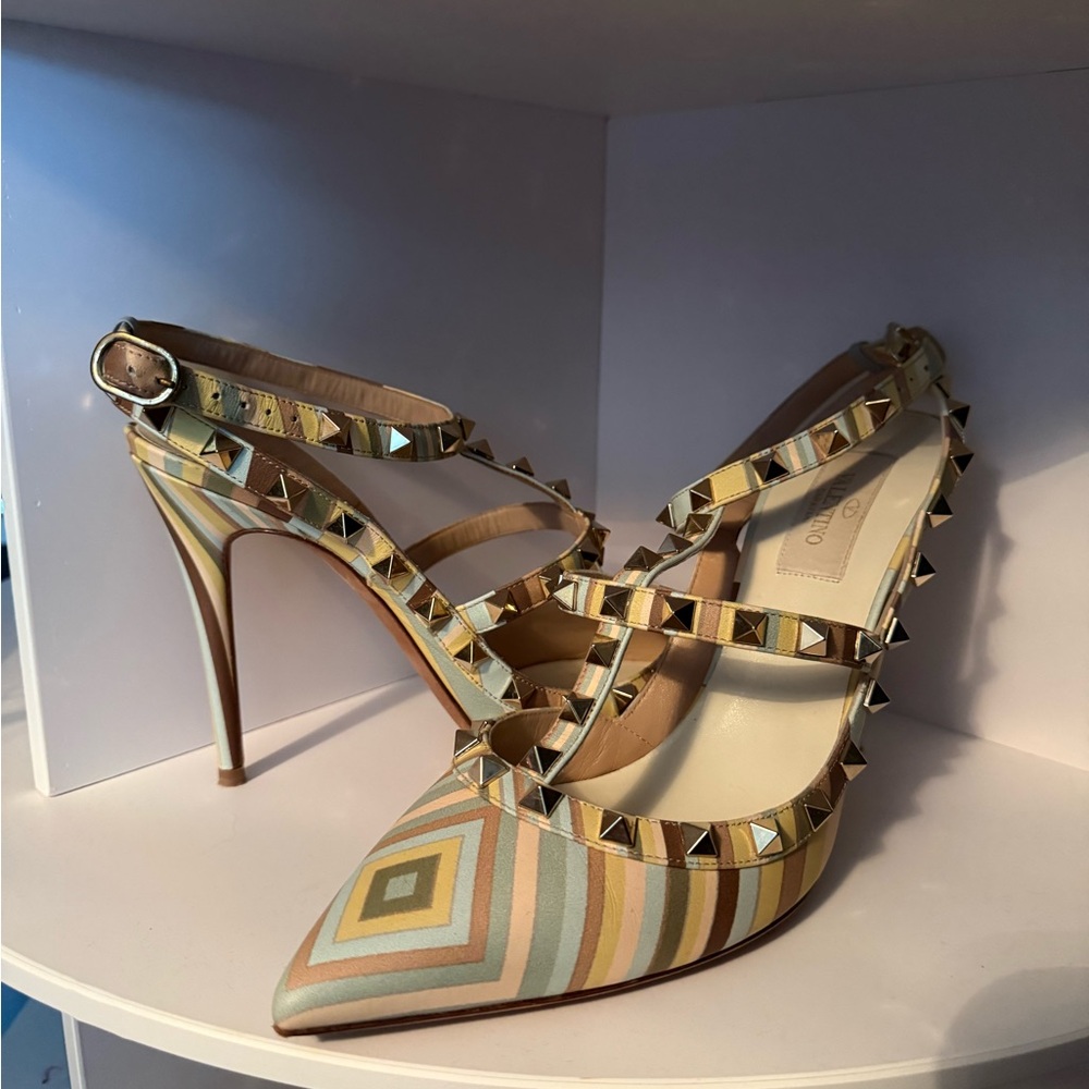 Valentino Cream and Tan Studded Heels